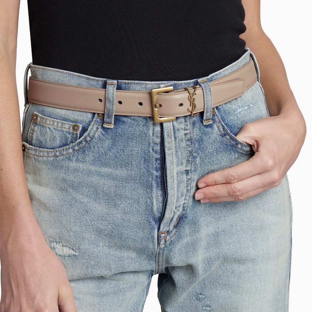 Saint Laurent YSL Cassandre Square Buckle Belt Beige Calfskin Italy — AUTHENTIC - Picture 8 of 12